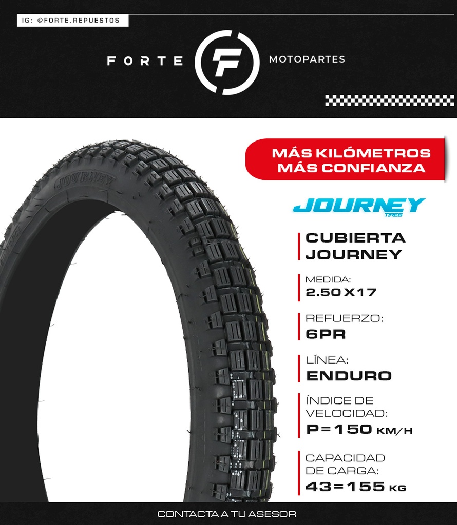  CUBIERTA JOURNEY 2.50 X 17 C/TACO 6TELA