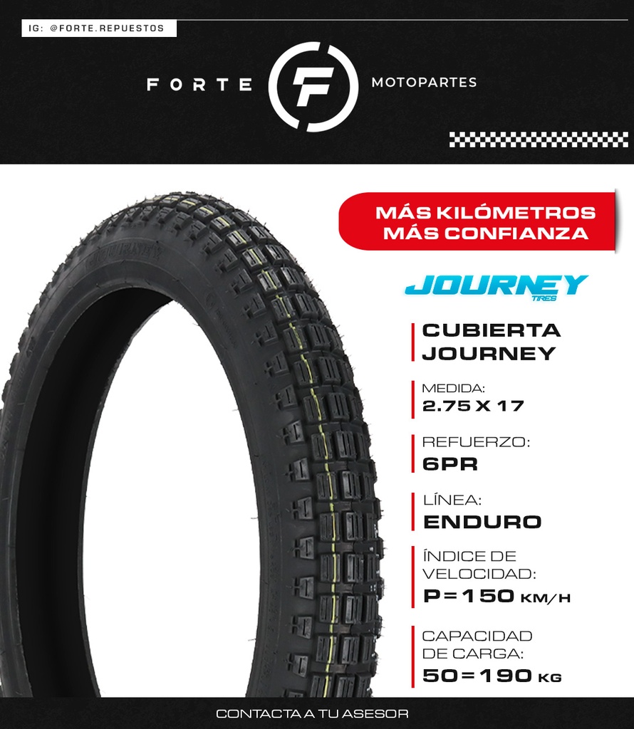  CUBIERTA JOURNEY 2.75 X 17 C/TACO 6TELA