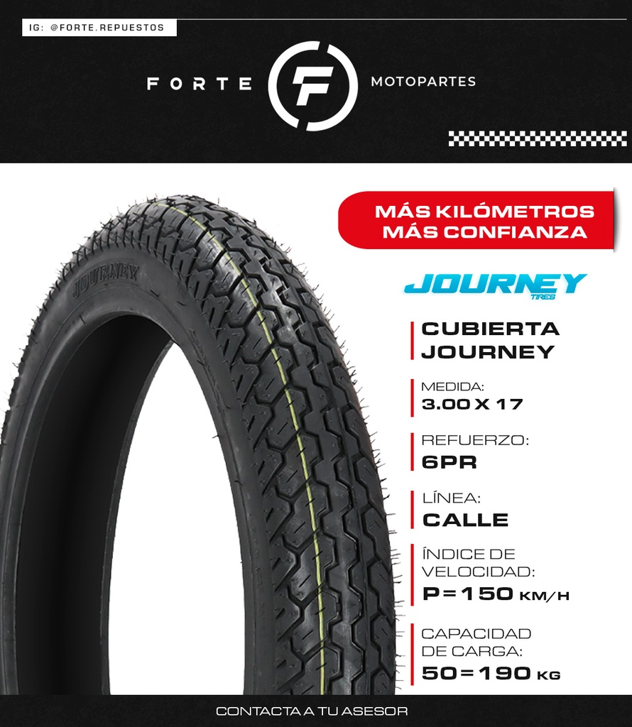 CUBIERTA JOURNEY 3.00 X 17 6TELA