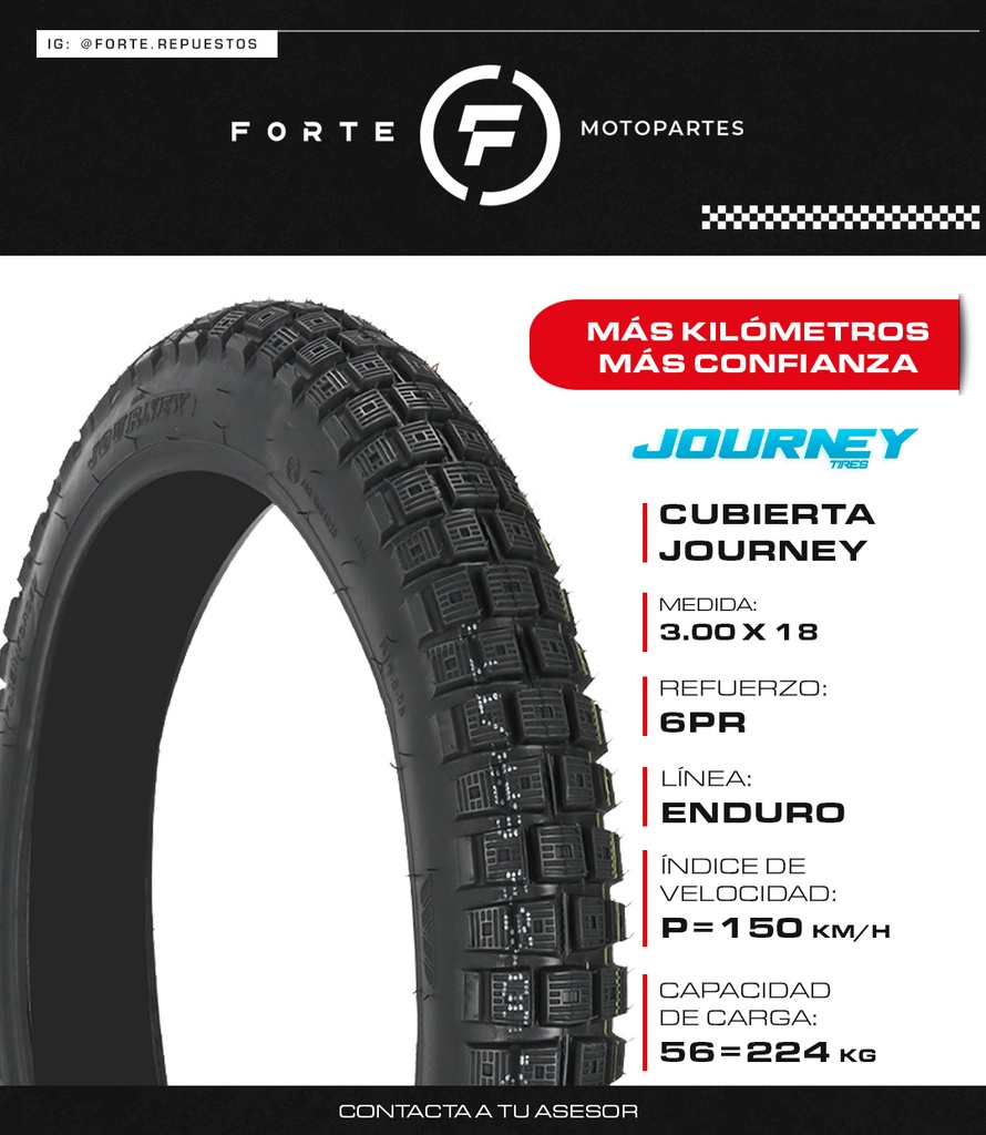  CUBIERTA JOURNEY 3.00 X 18 C/TACO 6TELA