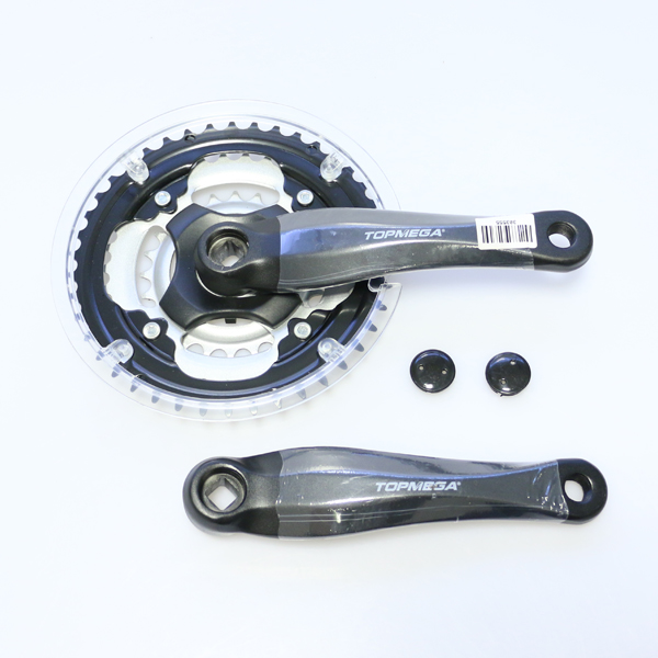 PLATO PALANCA TRIPLE MTB CUADRANTE 24-34-42TX170MM TOPMEGA ALUMINIO COLOR NEGRO CON CUBREC. SIN CARTUCHO
