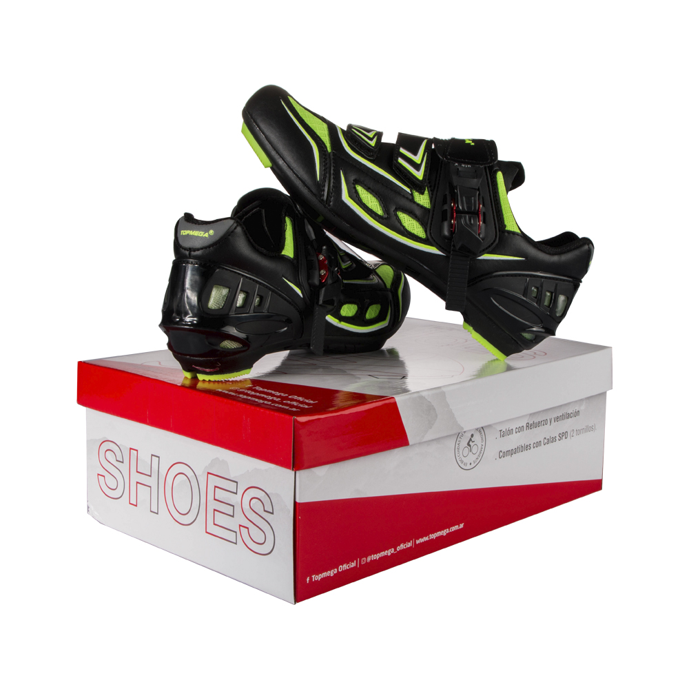 ZAPATILLA CICLISMO ROAD TOPMEGA NEG/VERDE AJUST CRIQUET T41
