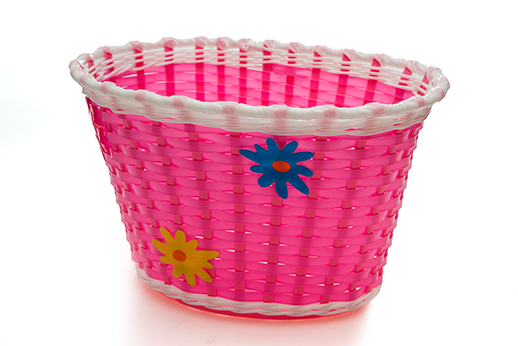 CANASTO PLASTICO TEJIDO CON FLORES 20" ROSADO