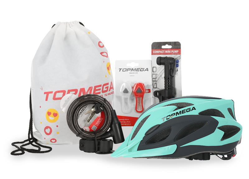 KIT DE SEGURIDAD TOPMEGA CON MOCHILA CASCO CELESTE/NEG M - FULL