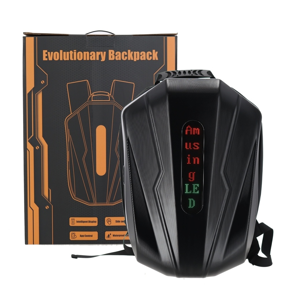 MOCHILA INTELIGENTE NEGRA CARCASA DURA CON PANTALLAS LED VERTICAL